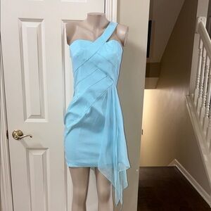 VTG Jessica McClintock ice blue one shoulder mini Dress, sz 12